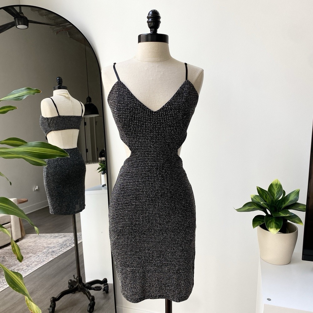 Windsor It's Lit Glitter Black Cutout Dress Women's Size Small Club Going Out